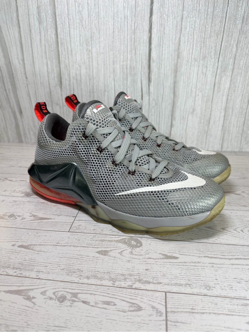 Nike LeBron 12 Low GS Wolf Grey Hot Lava Basketball Sneakers 7Y